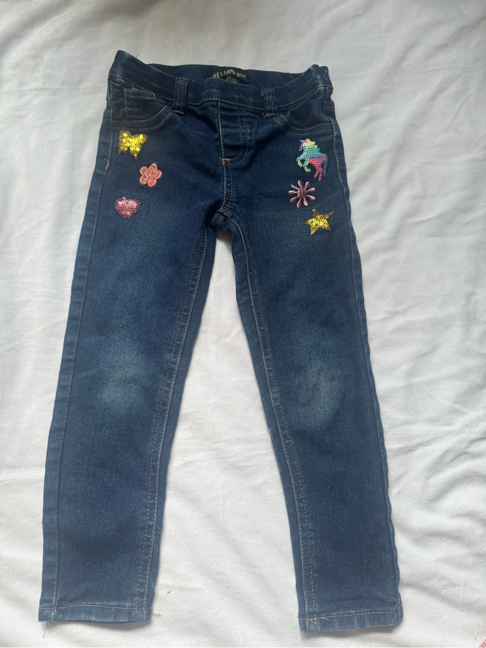 Girls Navy Blue Sequin Patch Skinny Jeans
